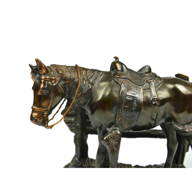 Bronze Mid 20th Century Solid Bronze Horse Standing by Fence Figurine Model For Sale - Image 8 of 10