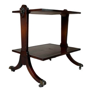 Vintage Georgian Style Two - Tier Mahogany and Tooled Leather Top Side - Accent Table For Sale