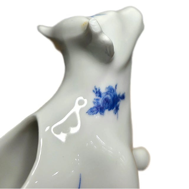 1950s French Porcelain Cow Creamer – Blue Floral Pattern | Marked “France f.d. Véritable Porcelaine” | 7” Long Ceramic Pitcher For Sale - Image 13 of 14