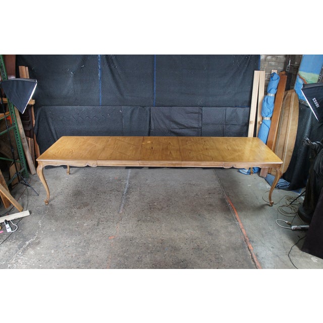 1980s Drexel Heritage French Provincial Oak Parquetry Avalon Extendable Dining Table For Sale - Image 12 of 16