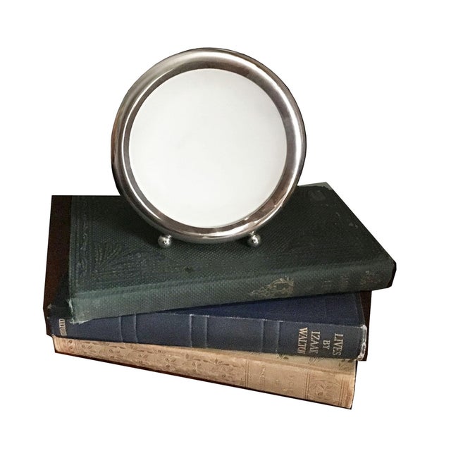 American Vintage 1960’s Empire Sterling Silver Round Picture Frame Ball Feet and Blue Velvet Easel Back For Sale - Image 3 of 6