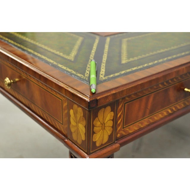 Maitland Smith Marquetry Inlay Leather Mahogany Game Table & 4 Shield Back Chair For Sale - Image 15 of 18