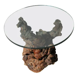 Vintage Root & Glass Top Side Table