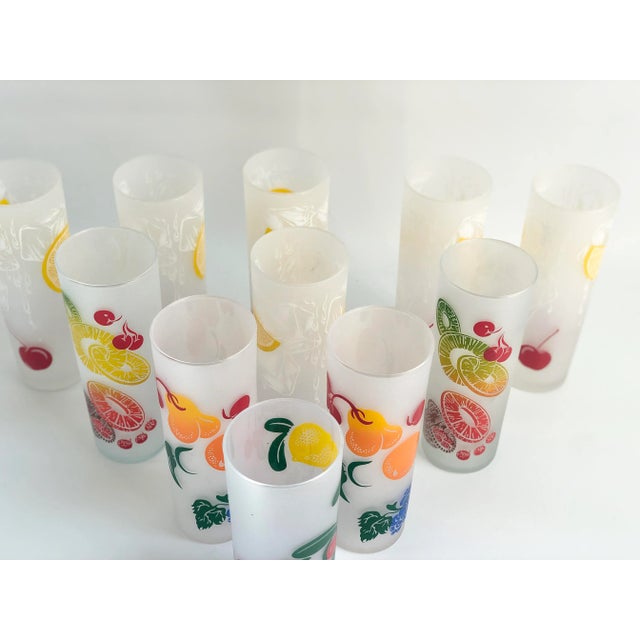Mid-Century Modern Midcentury Vintage Federal Frosted Colorful Fruit Glasses - Set of 10 For Sale - Image 3 of 7