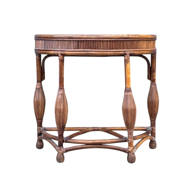 Contemporary 1970's Demilune Bamboo and Rattan Hall Table For Sale - Image 3 of 6