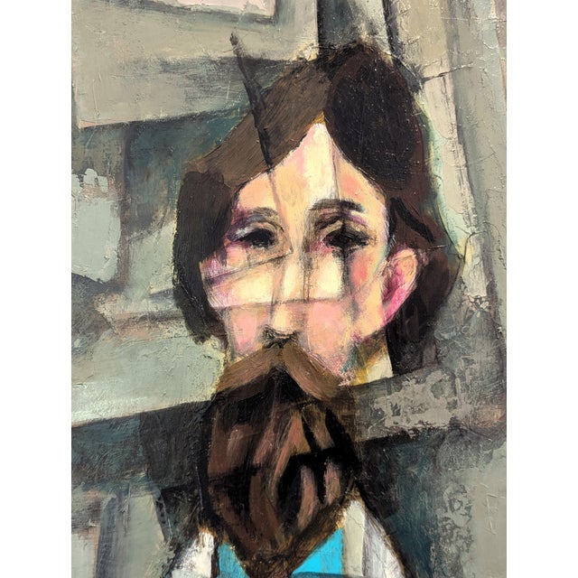 David Adickes Modern Cubist Inspired Male Portrait Painting of a Bearded Man with a Red Tie, 1990s For Sale - Image 10 of 11