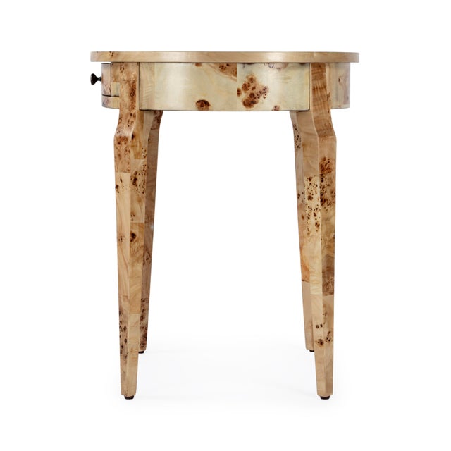 Archer 20 in. W Round Burl Wood 1 Drawer Side Table, Light Brown Burl For Sale - Image 9 of 11
