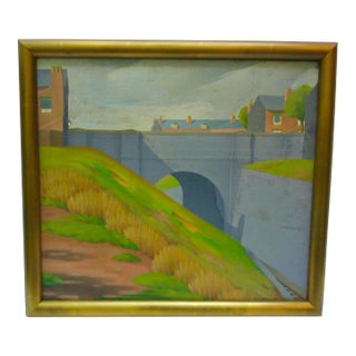 "An Art Deco Railway Bridge", Original Oil Painting For Sale