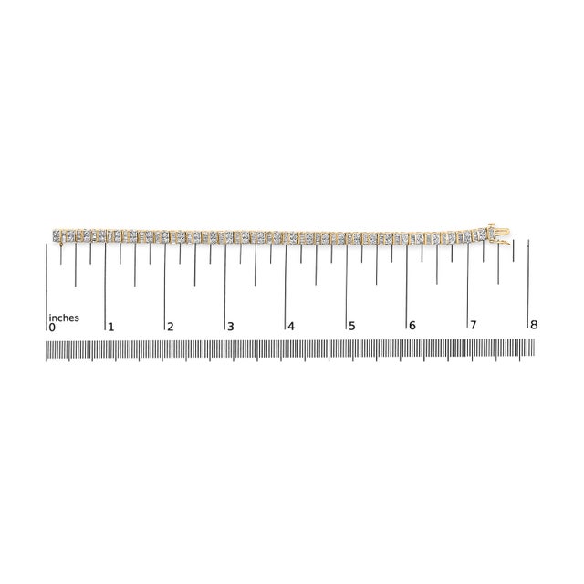 10K Yellow Gold 4.0 Cttw Alternating Baguette & Round Cut Diamond Bezel- & Prong-Set 7" Tennis Bracelet (G-H Color, SI1-SI2 Clarity) For Sale In New York - Image 6 of 8
