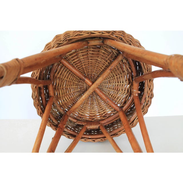 Vintage Franco Albini Style Bamboo Stool W/ Wicker Seat