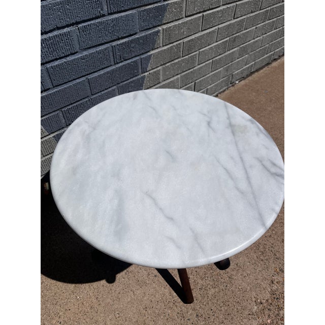 Ico Parisi Style “Jax” Marble Side Table Striking mid-century modern side table in the style of Ico Parisi, featuring a...