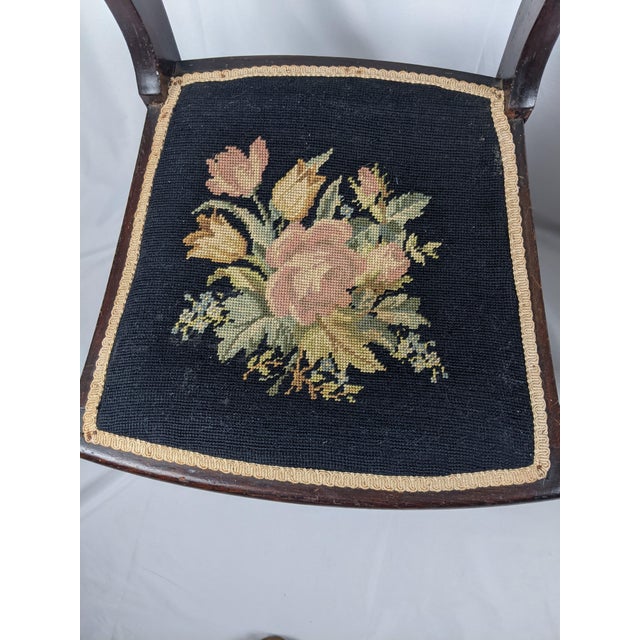 Pair of Vintage Tell City Style Dark Wood Chairs With Black Floral Needlepoint Seats For Sale In New York - Image 6 of 14