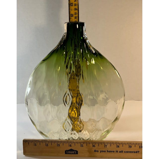 Art Glass Narrow Oval Ombre Green Diamond Pattern Vase For Sale - Image 11 of 12