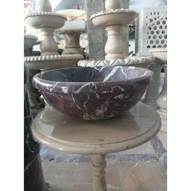 Rosso Levanto Marble Vessel Sink – Round Polished Stone Bathroom Basin – Luxury Bathroom Sink for Modern Vanities For Sale In New York - Image 6 of 6