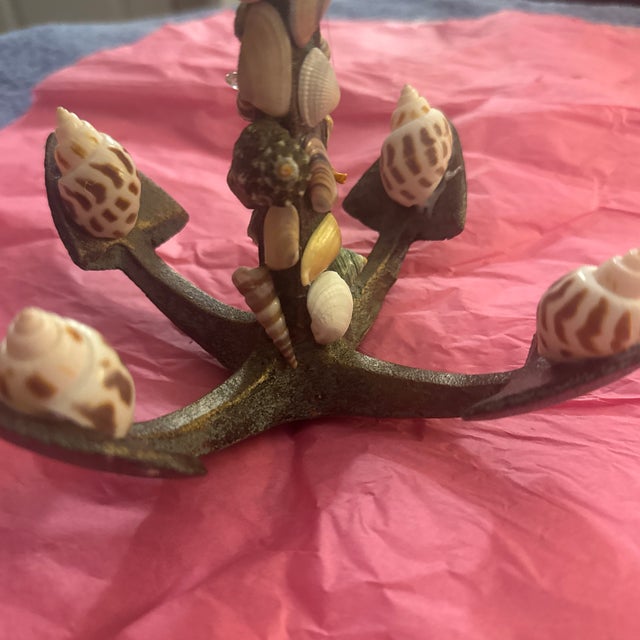 Nautical Cast Metal Anchor Sculpture Adorned With Natural Seashells For Sale - Image 4 of 10