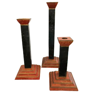 Eye-Catching Trio of Mid-Century Modern Marble and Brass Candlesticks