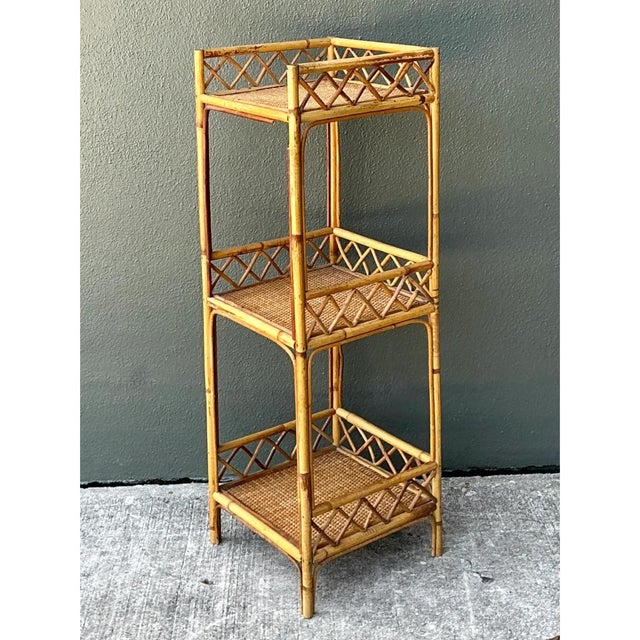 Mid 20th Century Vintage Rattan Three-Tier Shelf For Sale - Image 5 of 12