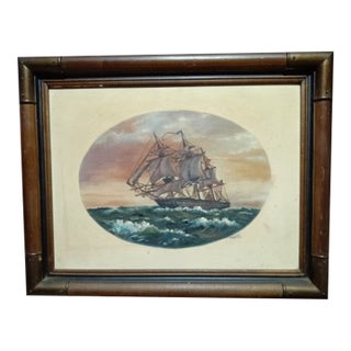1930s Charles Vincent Lamb Original Seascape Painting ( Custom Bronze Frame) For Sale
