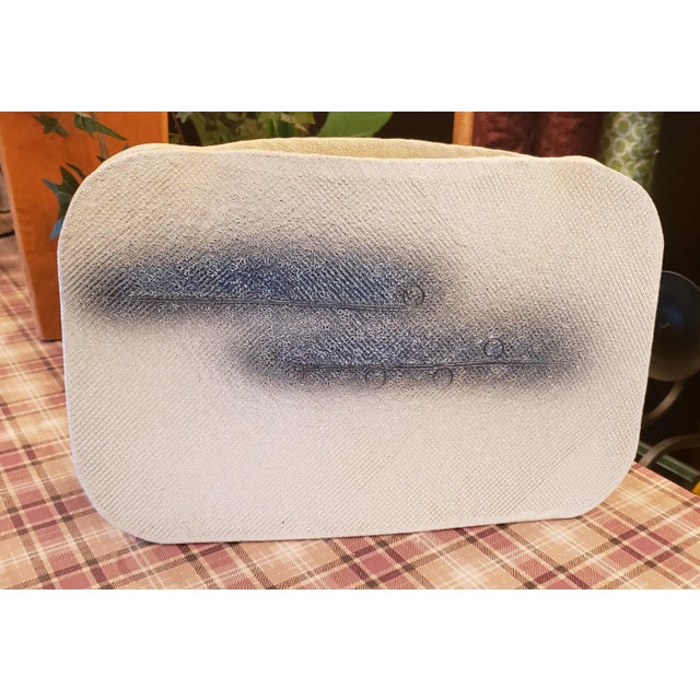 Cream Vintage Stamped Blue & White Vase For Sale - Image 8 of 8