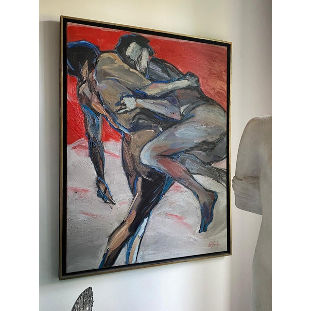 Contemporary Franck Wohlfahrt, Embracing Couple, 1989, Oil, Framed For Sale - Image 3 of 11