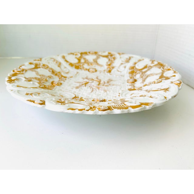 Antique Meissen Germany Gilded Porcelain Flowers & Bird S Decor 11"D X 1.5"H , no cracks , no chips.