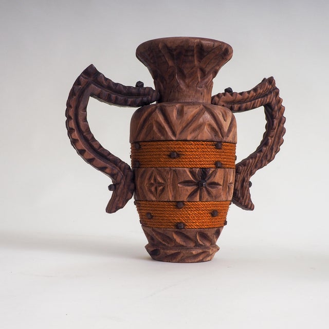 Brown Spanish Brutalist Vases in Wood, 1970s, Set of 2 For Sale - Image 8 of 15