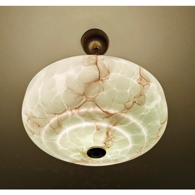 Art Deco Pendant Light in Green Marble Glass, 1930s For Sale - Image 11 of 18