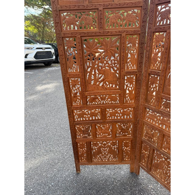 Wood Vintage Hand Carved Wood Room Divider For Sale - Image 7 of 10