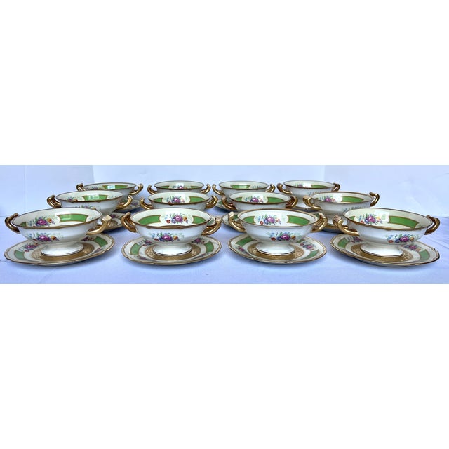Antique Tressemanes & Vogt Limoges "La Cloche" Cream Soup Bowls & Saucers - Set of 12 For Sale - Image 10 of 18