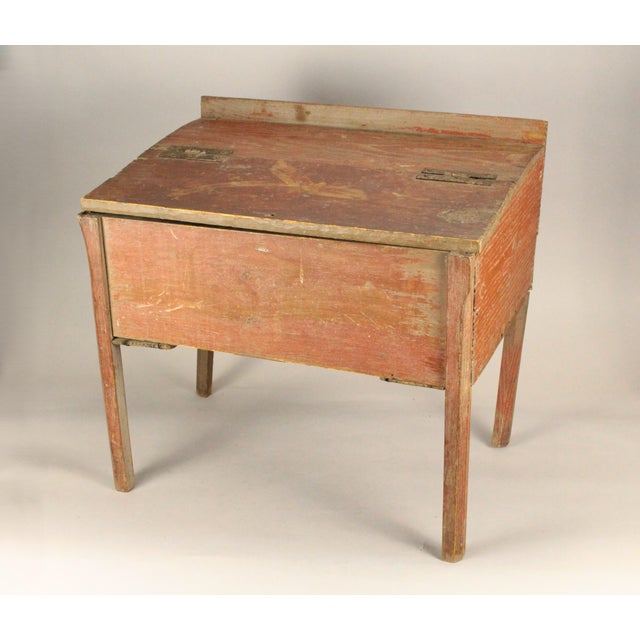 American Antique 18th C. Primitive Raised Pine Chest / Bible Box Salmon Painted For Sale - Image 3 of 18