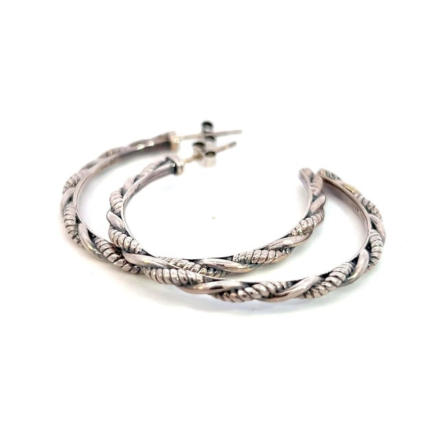 1990s Pair of John Hardy Estate "Jai" Hoop Earrings 1.75" Silver For Sale - Image 10 of 10