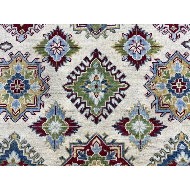 Ivory Ivory Kazak Wool Rug With Colorful Medallions, 5'6" X 7'6" For Sale - Image 8 of 14