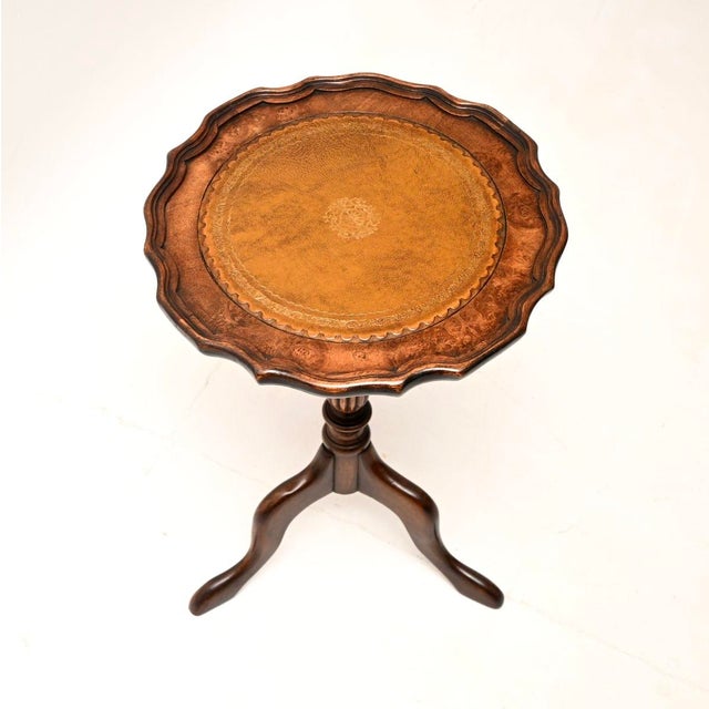 Vintage Georgian Style Burr Walnut Leather Top Wine Table, 1930 For Sale - Image 3 of 6