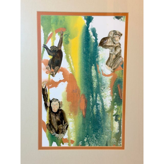 Late 20th Century Artist Signed Water Color Monkey Art -a Pair For Sale In Mobile - Image 6 of 12