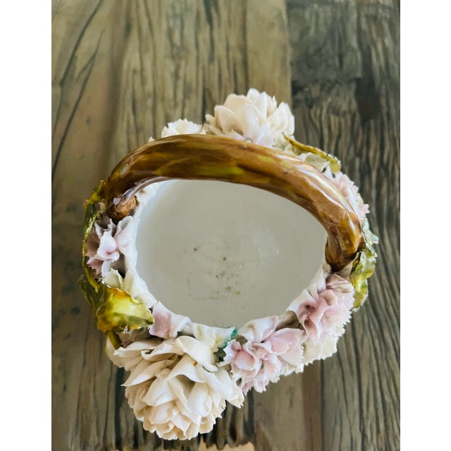 Pink Boho Antique German Porcelain Flower Basket Sitzendorf For Sale - Image 8 of 10
