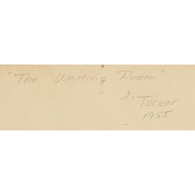 Red MCM Acrylic Painting the Waiting Room James Tucker 1955 Cubism For Sale - Image 8 of 9