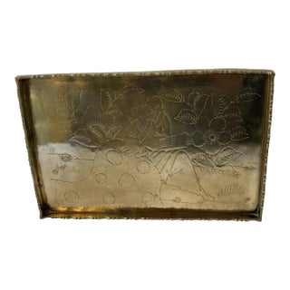 Vintage Chinese Etches Brass Tray For Sale