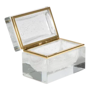 Hand Blown Murano Glass Box in Crystal With Bubbles and Brass Fittings
