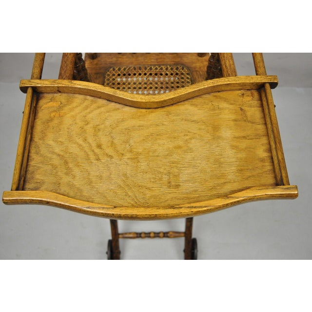 Wood Antique Victorian Oak Wood Convertible Combination Baby High Chair Stroller For Sale - Image 7 of 12