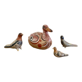 1950s Vintage Tonala Mexican Folk Art Ceramic Birds - Set of 4 For Sale