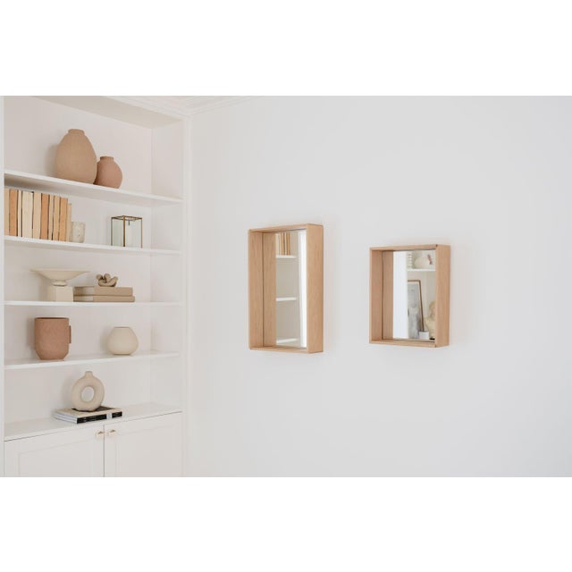Contemporary Campo Minimalist Wall Mirror in Oak by Filipe & Viricel For Sale - Image 3 of 6