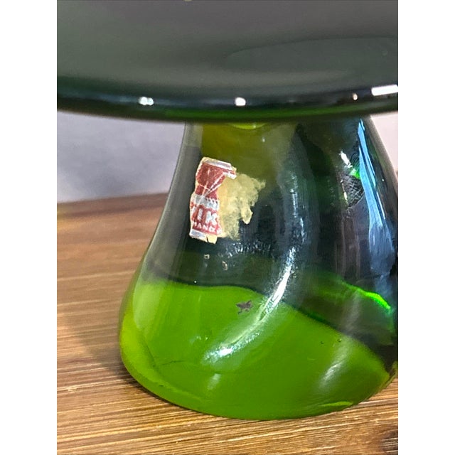 Viking Glass Company "Jumbo" Size Large Viking Glass MCM Olive Green Glass Mushroom 5 3/4" Cap Partial Sticker For Sale - Image 4 of 6