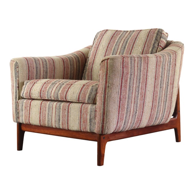Mid Century Modern Danish Lounge Chair on Walnut Base with Gorgeous Back Detail For Sale