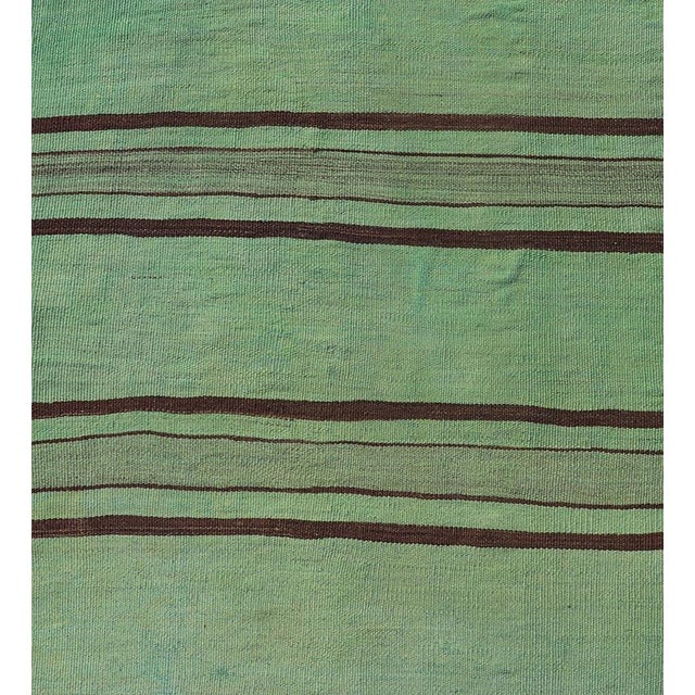 Vibrant Vintage Turkish Kilim Runner With Green and Brown Stripes 2'8 X 12'1 For Sale In Atlanta - Image 6 of 10