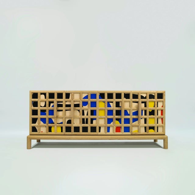 Ribera /B Cabinet in Pickled Oak with Internal LED Lighting & Pictorial Work by Ferruccio Laviani for NOT.Ordinary For Sale - Image 9 of 9