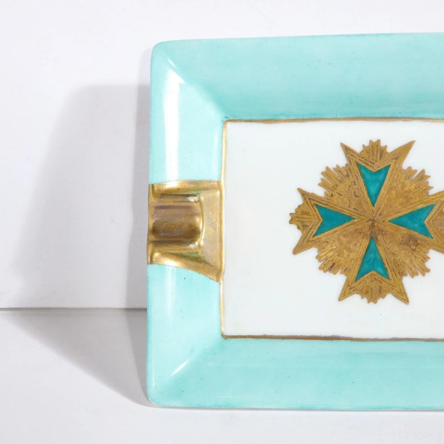 Cerulean Mid-Century Ceramic Cigar Tray in Pastel Cerulean and Gilt Detailing For Sale - Image 8 of 13