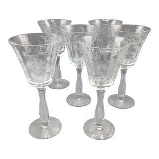 Etched Fostoria Heather Crystal Water Goblets-Set of 6 For Sale