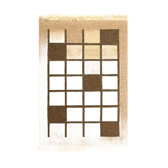 Rug & Kilim’s Gift-Size Soumak Rug With Beige-Brown Geometric Pattern For Sale