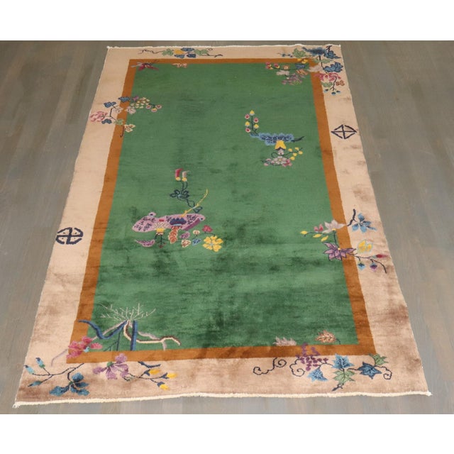 1930s Art Deco Chinese Green Accent Size Rug