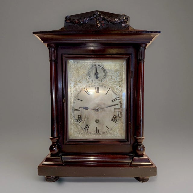 Brown Antique German Bracket Mantel Clock With Westminster Quarter Strike Chimes For Sale - Image 8 of 14
